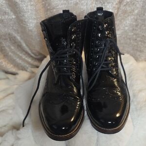 Black Patent Lace-Up Ankle Booties